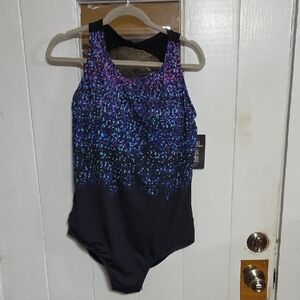 NWT Swim 365 Womens Swimsuit One-Piece Racerback Black/Pink/Purple/Aqua Sz 20